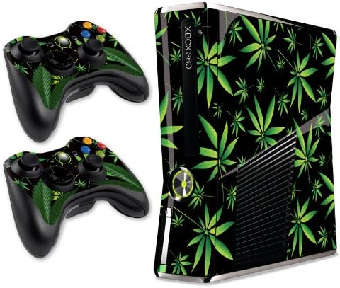 Designer Skin for XBOX 360 SLIM System &amp; Remote Controllers -Weeds - Black