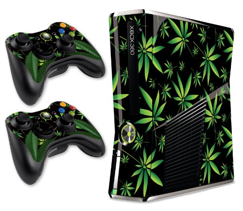 Designer Skin for XBOX 360 SLIM System & Remote Controllers -Weeds - Black