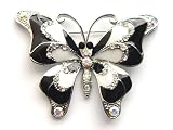 Black White Enamel Paint Crystal Rhinestone Butterfly Fashion Jewelry Pin Brooch