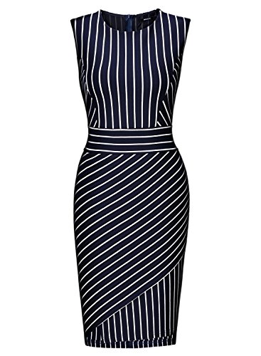Miusol Women's Formal Scoop Neck Stripe Slim Work Bodycon Pencil Dress
