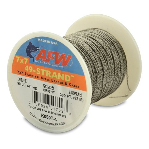 American Fishing Wire 49-Strand Cable Bare 7x7 Stainless Steel Leader Wire, Bright Color, 90 Pound Test, 300-Feet On Sale