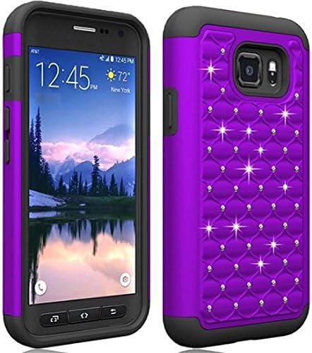 Galaxy S7 Active, Emre [Shockproof] Heavy Duty Shock Absorbing Hybrid Stud Rhinestone Bling Dual Layer Protection Cover for Samsung Galaxy S7 Active (2016) - Purple