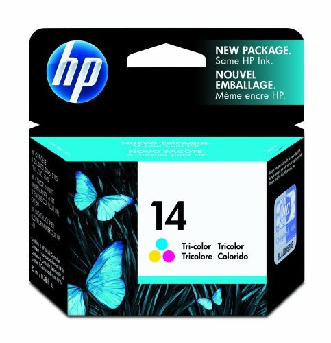 Original HP 14 Tri-color Ink Cartridge in Retail Packaging.