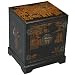 Handmade Oriental Furniture - 24" Antique Style Black Leather Mandarin End Table / Nightstand