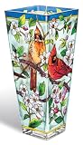 Amia 10-Inch Tall Hand-Painted Glass Vase Featuring Cardinals