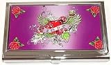 Deluxe Chrome Metal Business Card Holder LOVE Red Roses