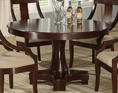 Pedestal Round Dining Table with Curved Feet Deep Cherry Finish