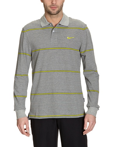 NIKE Herren Poloshirt AD Club Jersey Longsleeve Stripe, dk grey heather/anthracite/high voltage, L, 436605