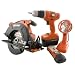 Black & Decker Cordless 24 Volt 4 Tool Combo Kit, with 24 volt Drill, High Torque 6 1/2 inch Circular Saw, 24 Volt Flashlight, and Fast Charger, and Stud Sensor.