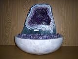 Aqua Amethyst Geode Fountain With Light And Crystal Pyramid.