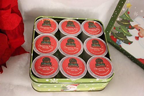 Bundle-2 items: Christmas Tin and 9-count Single Cup Holiday Coffee from HEB Cafe Ole (Christmas Kiss)