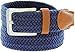 Mens Braided Elastic Fabric Woven Stretch Belt Leather Inlay (Navy, Small)