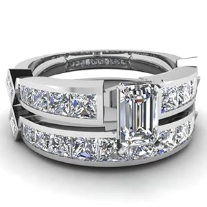 Fascinating Diamonds Elegantly Opulent 2.55 Ct Emerald Cut Diamond Wedding Rings Channel Set 14K GIA