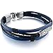 Men's Alloy Genuine Leather Bracelet Bangle Black Blue Silver Vintage Biker (with Gift Bag)