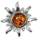 Certified Genuine Honey Amber and Sterling Silver Sun Pin