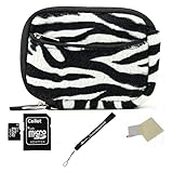 White and Black - Black Trim Slim Protective Soft Fur ZEBRA Pattern Cover Carrying Case Sleeve with Extra Pocket for Compact sizes fitted for Hewlett Packard CW450 CW450t PW460t SW450 BenQ E1260 Point and Shoot Digital Camera + Expand your memory with our 4GB Micro SD Card also includes an SD Adaptor