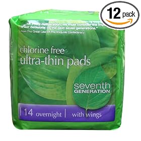 Seventh Generation Chlorine Free Ultrathin Overnight Pads, 14-count Packages (Pack of 12) (168 pads)