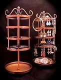 Earring Jewelry Organizer Stand COPPER Antique Metal Tree Holder Spins Woman Teen Gift Holds Up To 90 Pair WITH Catch-All Dish Base