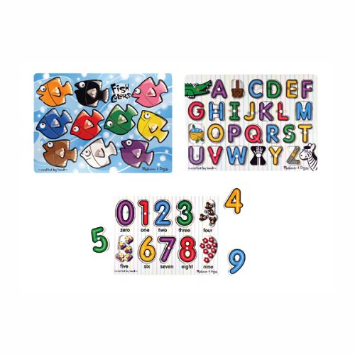 Childrens Toyshop  Toys : Melissa & Doug Fish Colors, ABC and Numbers Wooden Mix 'n Match Peg Puzzle Bundle