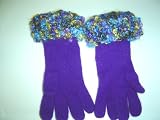 G117rl, Hand Trimmed Purple Angora Gloves with Multicolor Mohair Cuff