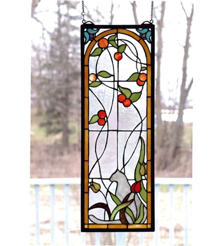 Art Nouveau Style Stained Glass Panel with a Cat, Tulips and Peaches