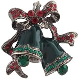 Silver Rhinestone Decorated Bells Seasonal Brooch