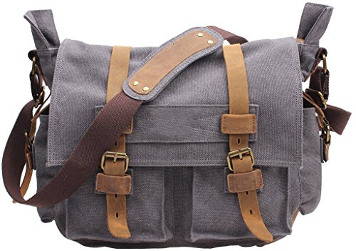 MONA Canvas Vintage Durable Men Travel Laptop School College Backpack Dark Grey