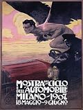 MOSTRA DEL CICLO E DELL AUTOMOBILE MILANO 1907 CAR RACE MAN FLYING ITALY SMALL VINTAGE POSTER REPRO