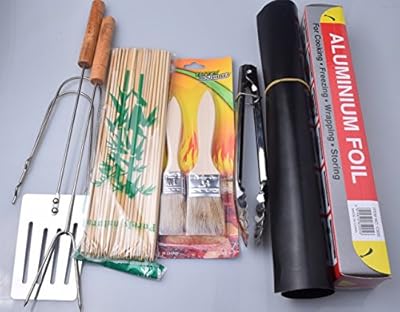 BBQ Grill Tools Set,11-pc. Grill+ Grill Mat + Brush+ Barbecue clip+Skewers+Aluminium Foil. Portable Folding Barbecue Compact Charcoal Grill For Camping Outdoor-Promethfire