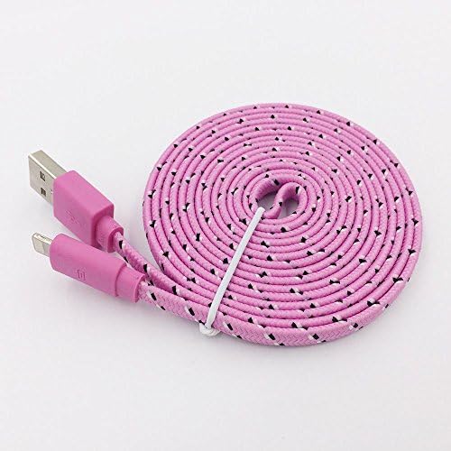 Tangle Free Flat Fabric Braided 8 Pin 6ft / 2m USB Charger Cable for iPhone 5 5C 5S (6FT Pink)
