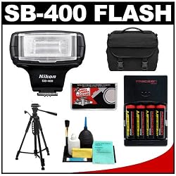 Nikon SB-400 AF Speedlight Flash + 4 Batteries & Charger + Tripod + Nikon Case for D40, D60, D3000, D3100, D5000, D5100, D7000, D300s, D3 & D3s Digital SLR Cameras