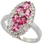 14k White Gold Marquise-shaped Ring, w/ 1.90 Total Carat Brilliant Cut Diamonds & Oval Cut Pink Tourmaline Stones, 3/4 in. (19mm) wide, size 7