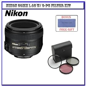 Nikon AF-S Nikkor 50mm f/1.4G Autofocus Lens (2180) w/ 58mm Introductory Filter Kit & Micro Fiber Cleaning Cloth