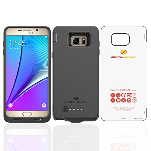 Galaxy Note 5 Battery Case, ZeroLemon Galaxy Note 5 8500mAh Extended Battery Case with Soft TPU Full Edge Protection (Compatible with All Note 5 Variants) [180 days ZeroLemon Warranty Guarantee]-Black