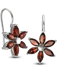 CleverEve Designer Series Floral Inspired French Wire Sterling Silver Earrings w/ 6mm Marquise Shaped Genuine Garnet Stones
