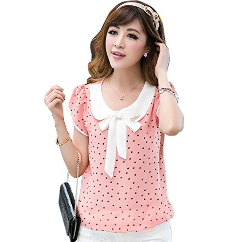 Zeagoo Women Ladies Chiffon Dot Doll Collar Long Sleeve Tops Blouse Shirt