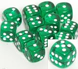 Translucent 16mm d6 Green/white Pipped Dice