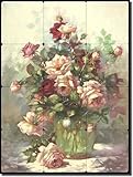 IMAGE OF Roses in Glass Vase by Fernie Parker Taite - Floral Tumbled Marble Tile Mural 24