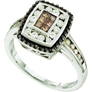 0.50 Carat (ctw) 14k White Gold White, Brown & Black Diamond Ladies Fashion Invisible Right Hand Ring