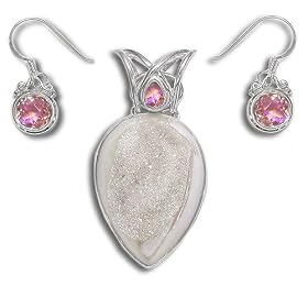 Sterling Silver Opalized Window Druzy and Rainbow Blush Pendant with... by