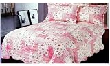 Pink Floral Quilted Pattern King Bedspread - Pink Floral Quilted Cotton King Bedspread And Pillowcases (3 pcs Quilt Set)