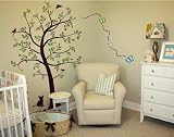 6ft Tree with Cat and Butterflies Wall Decal Deco Art Sticker Mural - BROWN & GREEN tree