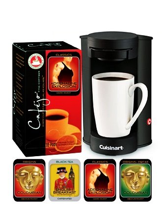 Cafejo Variety Pack with Cuisinart 1-cup Coffee Pod Brewer