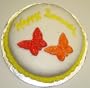 Carrot Decorated Cake Single Layer 8" RoundTopped with Grape and Orange Butterfly Lollipop