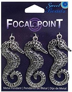 Sweet Beads Focal Pt Pendant Mtl Seahorse Slv 3pc