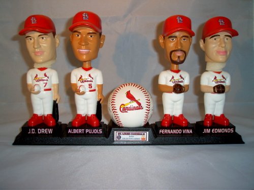 St Louis Cardinals Bobblehead set of 4 from 2002. Including Albert Pujols, Jim Edmonds, JD Drew and Fernando Vina. Autographed team ball and stand included too. 2002 McDonalds