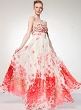 HK9196 PRINT CHIFFON STRAPLESS EMBROIDERY BEAD LONG GOWN