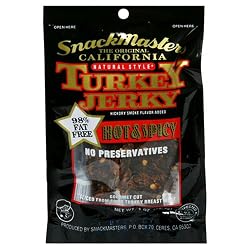 SnackMasters California Style Turkey Jerky, Hot & Spicy, 1-Ounce Packages (Pack of 12)