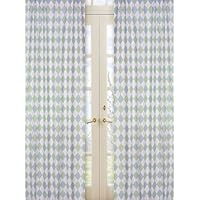 Blue and Green Argyle Window Treatment Panels - Set of 2