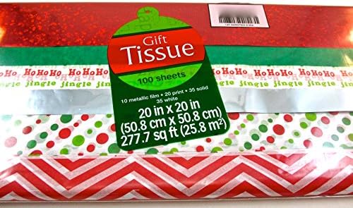 Christmas Gift Tissue Wrap,100 Sheets,metallic,print,solid,white,20"x20"
